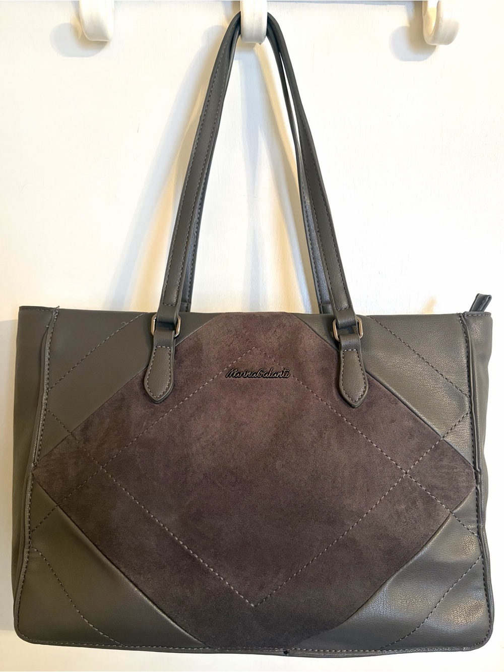 Marina Galanti Gray Tote Bag Faux Leather Office Shoulder Purse